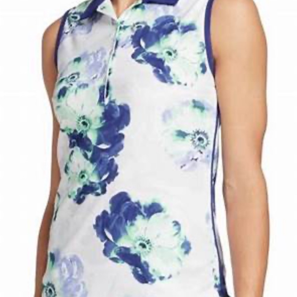 Lady Hagen Blue Floral Sleeveless Top
